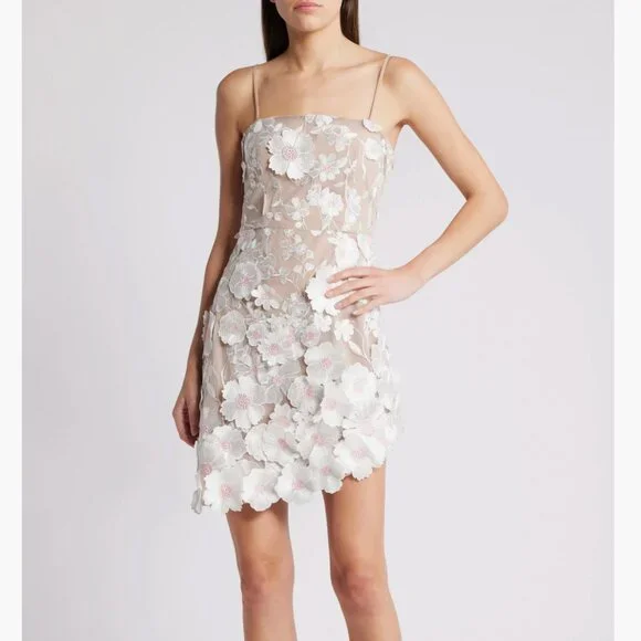 Elliatt New Age Floral Appliqu Strapless Cocktail Minidress in White at Nordstrom, Size Large
